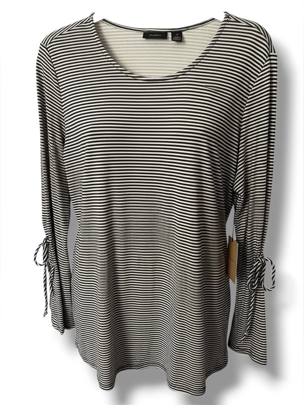 Halogen XLStriped Knit Top NWT Black White Tie Sleeve Ruched Crewneck Pullover